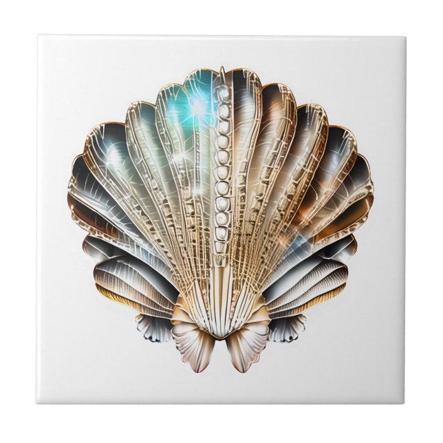 Beach clam shell iridescent shimmer elegant chic ceramic tile (Front)