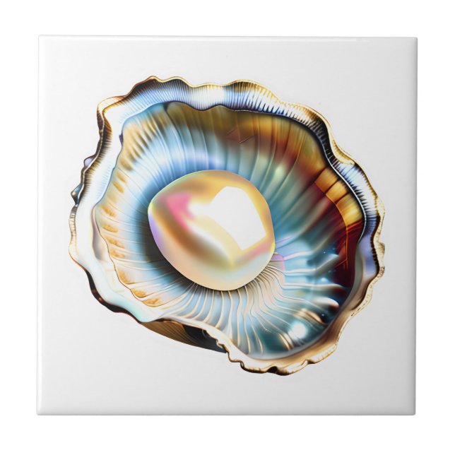 Beach clam shell with pearl shimmer lustre ceramic tile (Front)