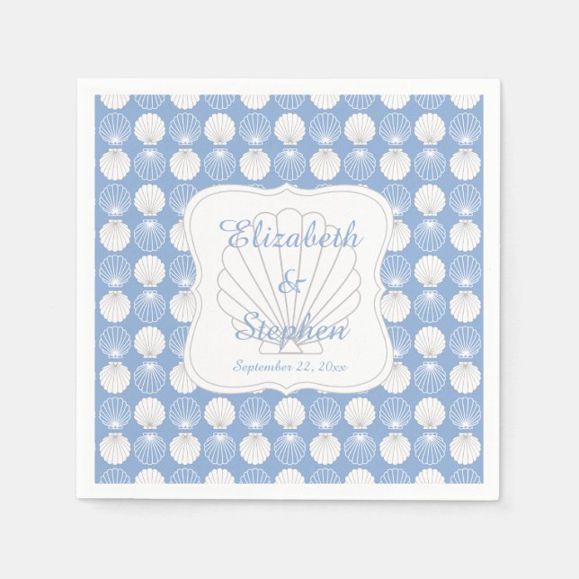 Beach Clamshells Seashells Names Wedding Napkin (Front)
