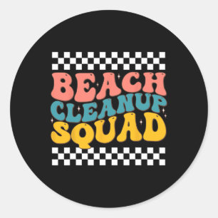 Beach Cleanup Squad Groovy Retro Design For Earth  Classic Round Sticker