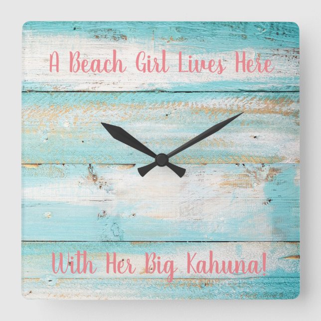 Beach Clock, Beach Girl, Big Kahuna Square Wall Clock (Front)