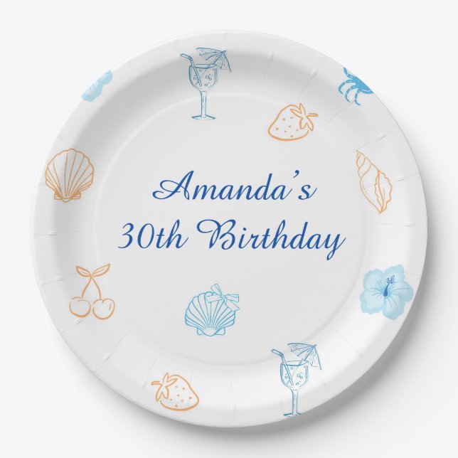Beach Club Birthday Paper Plate (Front)