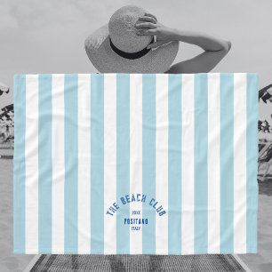 Beach Club Crest Blue Cabana Stripe Monogram Fleece Blanket