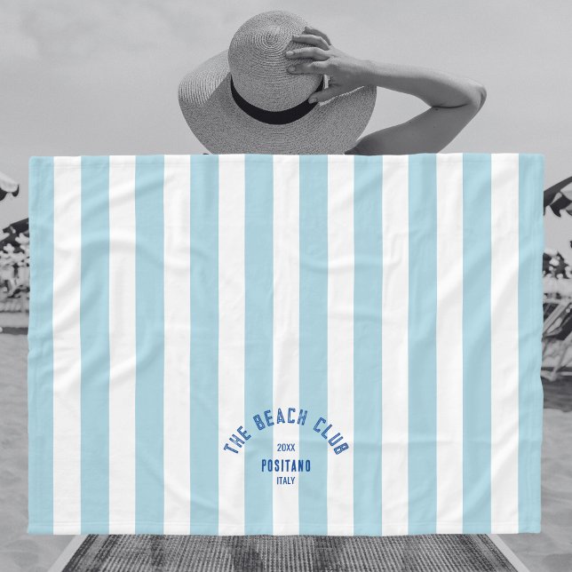 Beach Club Crest Blue Cabana Stripe Monogram Fleece Blanket (Creator Uploaded)