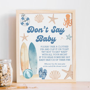 Beach Coastal Baby Shower Don't Say Baby Game Poster