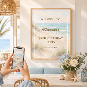 Beach coastal Birthday Party Welcome Poster