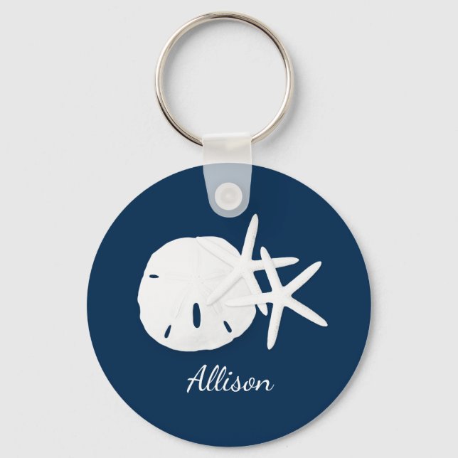 Beach Coastal Blue Personalised Key Ring (Front)