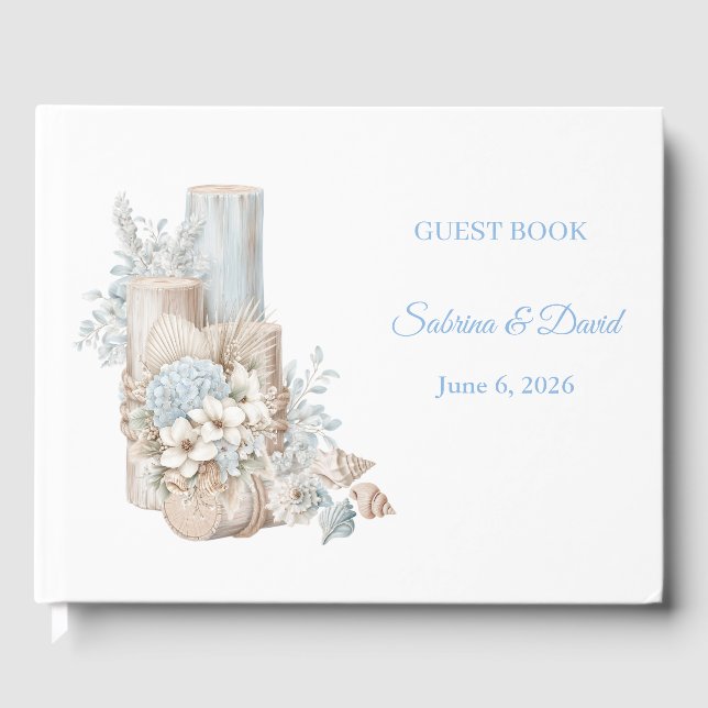 Beach Coastal Boho Wedding Guest Book (Front)