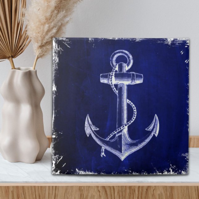 beach coastal chic nautical navy blue anchor ceramic tile (beach coastal chic nautical navy blue anchor ceramic tile)
