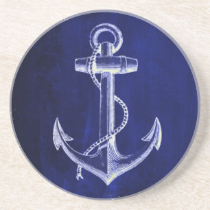 beach coastal chic nautical navy blue anchor coaster