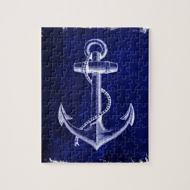 beach coastal chic nautical navy blue anchor jigsaw puzzle (Vertical)