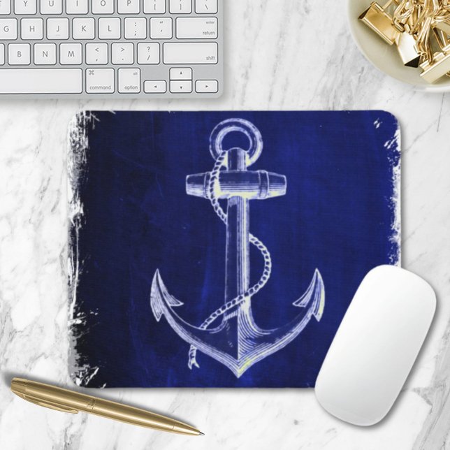 beach coastal chic nautical navy blue anchor mouse pad (beach coastal chic nautical navy blue anchor mouse pad)