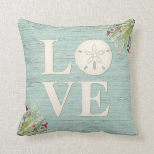 Beach Coastal Christmas Sand Dollar Love Cushion