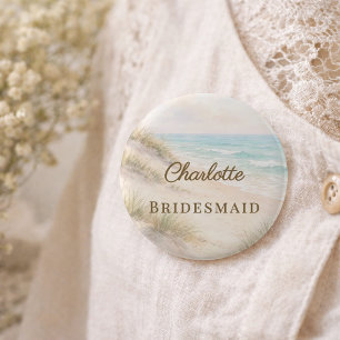 Beach Coastal Elegant Wedding Bridesmaid Name Tag 6 Cm Round Badge