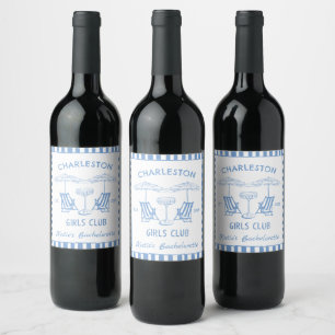 Beach Coastal Handdrawn Blue Bachelorette Party Wine Label