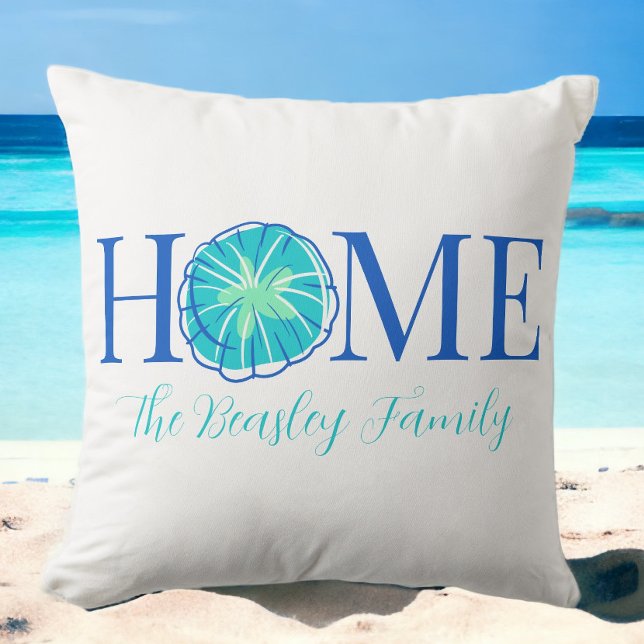 Beach Coastal Home Sand Dollar Family Name Cushion (Creator Uploaded)