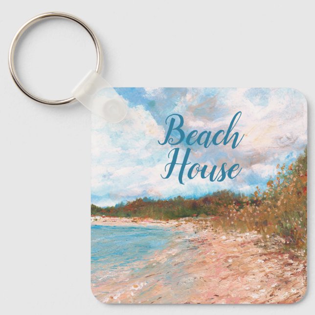 Beach Coastal Michigan Shoreline Art Key Ring (Front)
