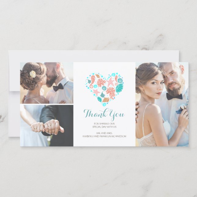 Beach Coastal Nautical Heart Wedding Thank You Card (Front)