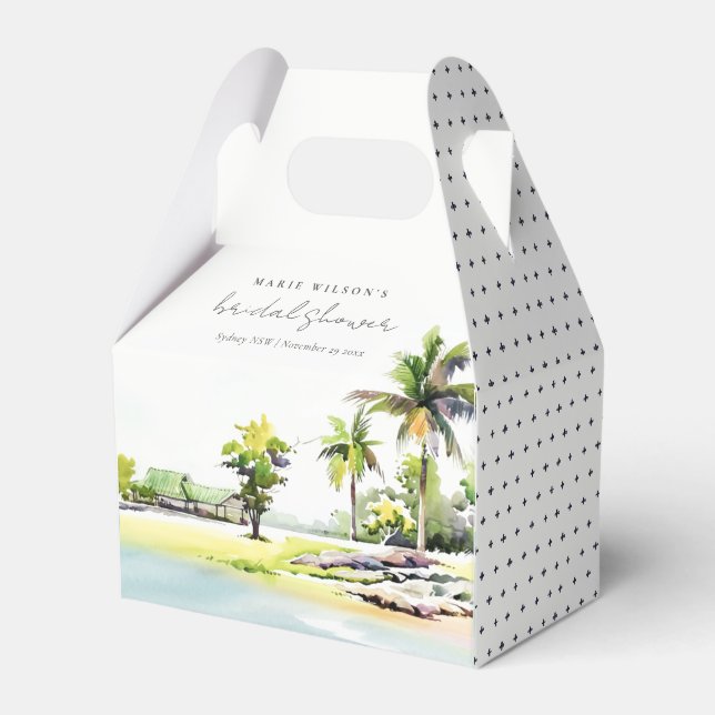 Beach Coastal Palm Trees Watercolor Bridal Shower Favour Box (Front Side)