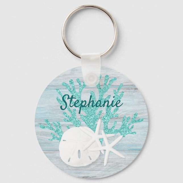 Beach Coastal Personalised Key Ring (Front)