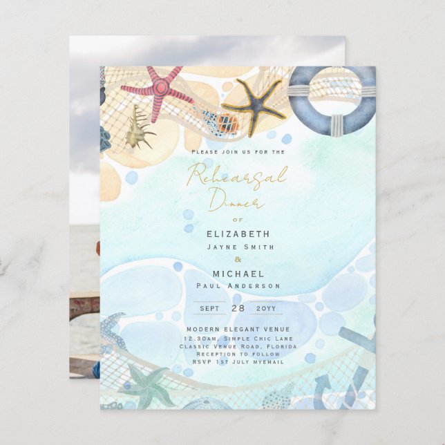 Beach Coastal Photo Rehearsal Dinner Invitation (Front/Back)