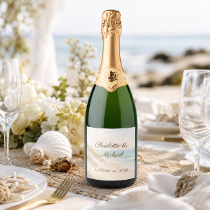 Beach coastal romantic seascape wedding sparkling wine label