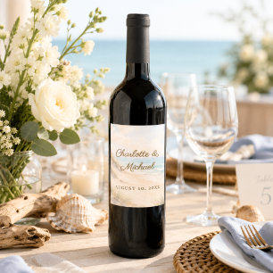 Beach coastal romantic seascape wedding wine label