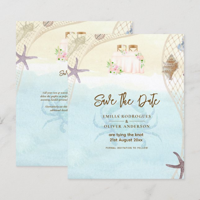 Beach Coastal Save the Date Sand Ocean Life (Front/Back)