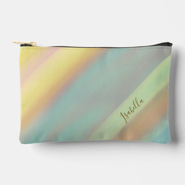 Beach Coastal Seashell Pattern Custom Name Accessory Pouch (Front)