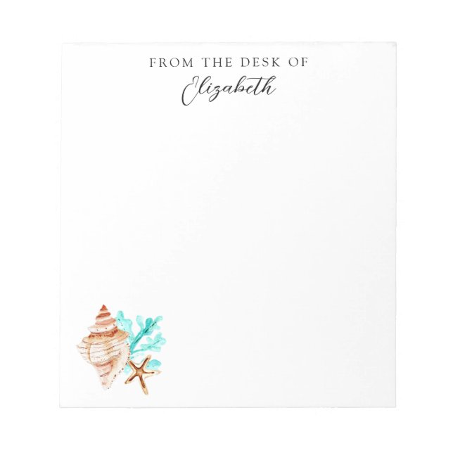 Beach Coastal Seashells Tropical From the Desk Of Notepad (Front)