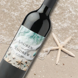Beach Coastal Seaside Personalised Wedding Wine Label