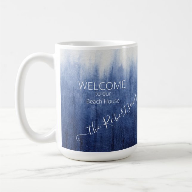 Beach Coastal Simple Modern Blue n White Tie Dye Coffee Mug (Left)