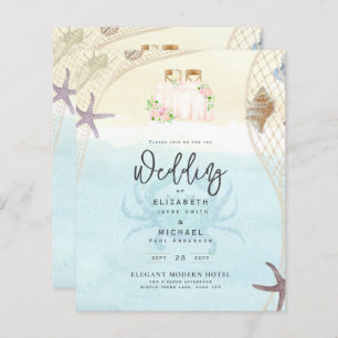 Beach Coastal Wedding Invitation Sand Ocean Life