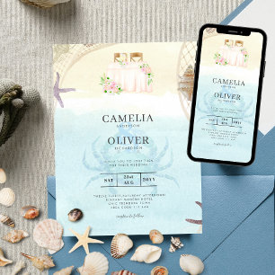Beach Coastal Wedding Invitation Sand Ocean Life