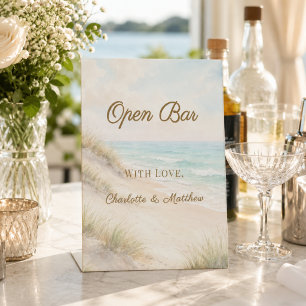 Beach coastal wedding Open Bar Pedestal Sign