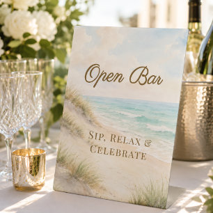 Beach coastal wedding Open Bar Pedestal Sign