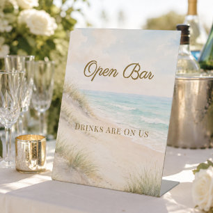 Beach coastal wedding Open Bar Pedestal Sign