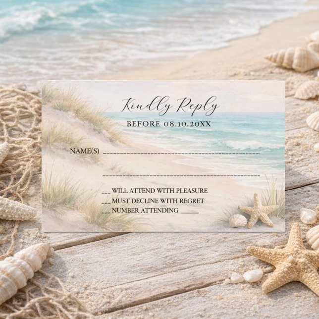 Beach coastal wedding response RSVP Card (Creator Uploaded)