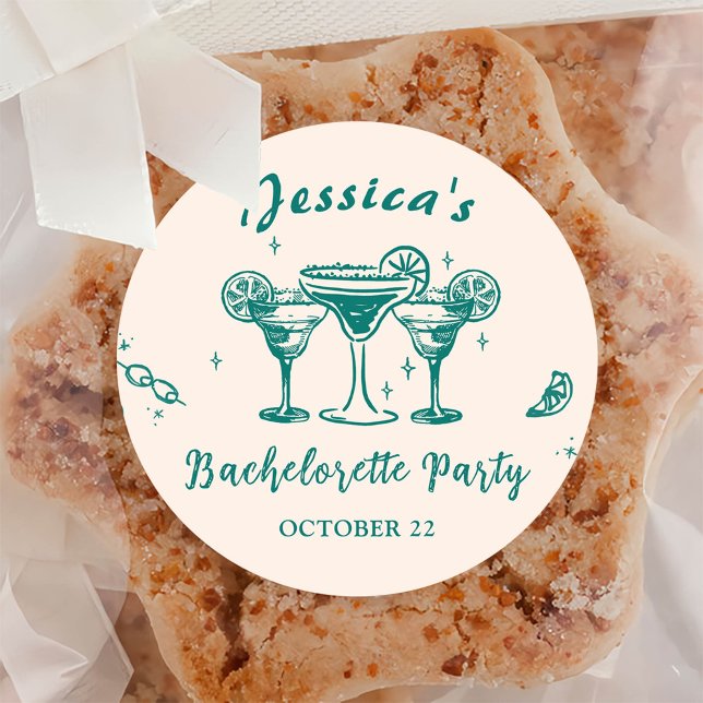 Beach & Cocktail Bachelorette Party Classic Round Sticker (Creator Uploaded)