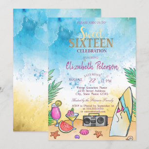 Beach Cocktail Fruits Summer Sweet 16 Party Invitation