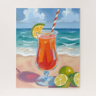 Beach Cocktail   Ocean Waves Watercolor Painting Jigsaw Puzzle