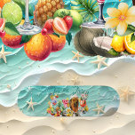 Beach Cocktail Tropical Fruits Ocean Wave Starfish Skateboard<br><div class="desc">A tropical beach skateboard for an enthusiast who loves skating. Perfect for a gift to commemorate your last fling before the ring. Invite, enjoy and celebrate with your nearest and dearest family, friends. Ideal gift for "tropical ocean waves" / "beach cocktail" theme. The design features, tropical beach, blue waters, cocktails,...</div>