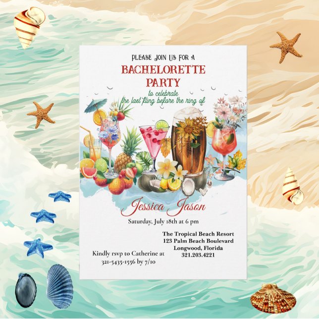 Beach Cocktails Tropical Fruits Bachelorette Party Invitation (Beach Cocktails Tropical Fruits Bachelorette Party Invitation)