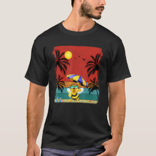 Beach Coconut Tree Retro Graphic Bee Summer T-Shirt