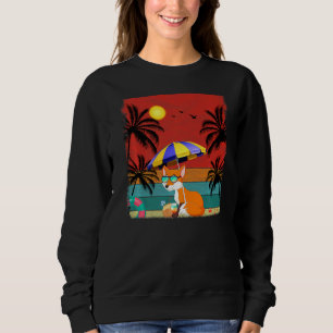 Beach Coconut Tree Retro Graphic Fox Summer Sweatshirt