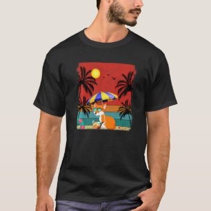 Beach Coconut Tree Retro Graphic Fox Summer T-Shirt