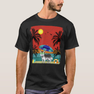 Beach Coconut Tree Retro Siberian Husky Dog  Summe T-Shirt