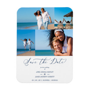 Beach Collage 4 Photos Modern Couple Wedding Magnet