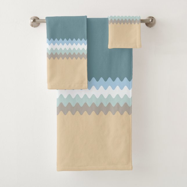 Beach Colour- Light Brown Sand Beige Turquoise Blu Bath Towel Set (Insitu)