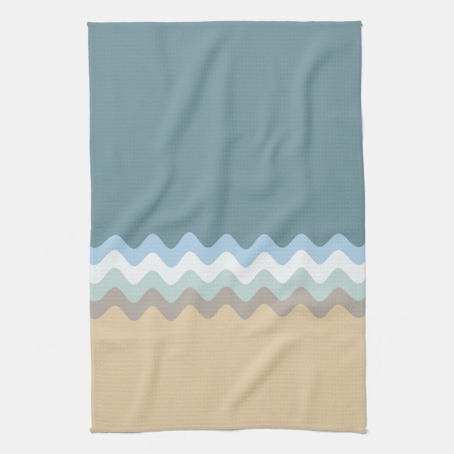 Beach Colour- Light Brown Sand Beige Turquoise Blu Tea Towel (Vertical)